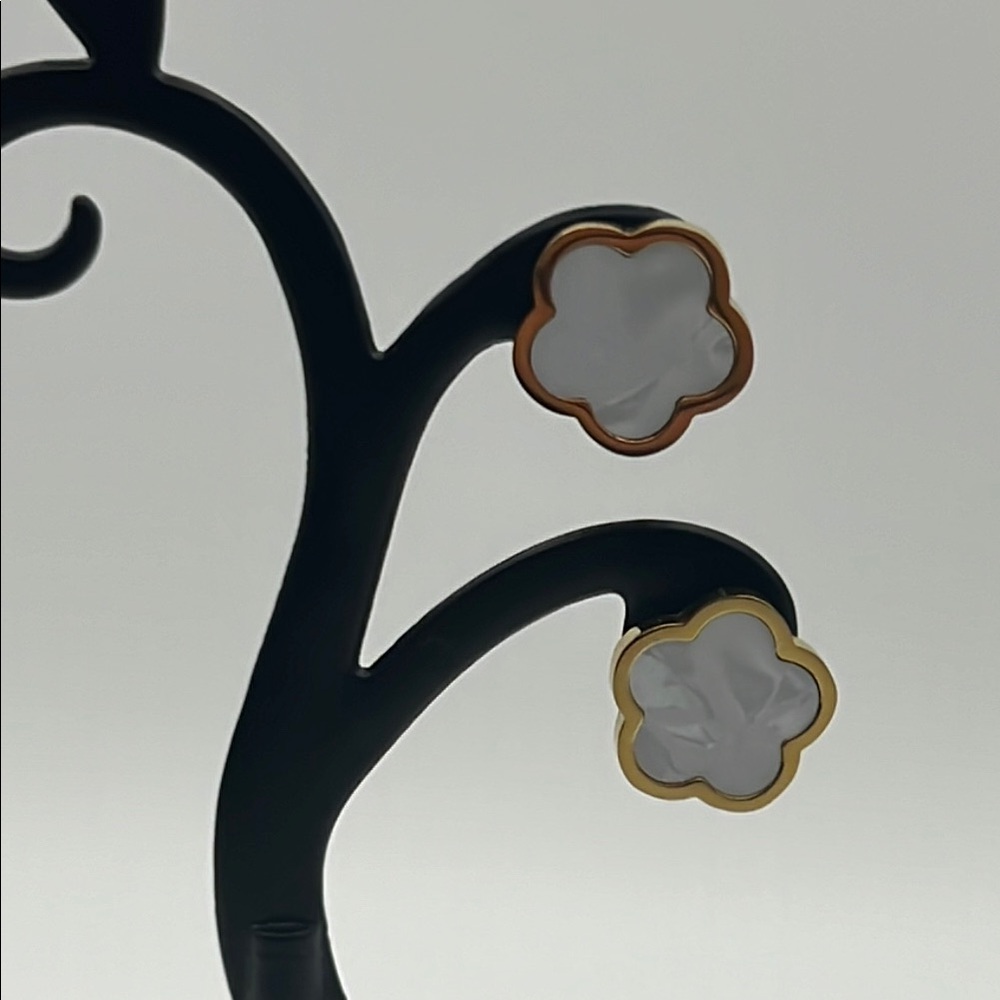 Stainless Steel Gold and Mother of Pearl Clover Earrings
